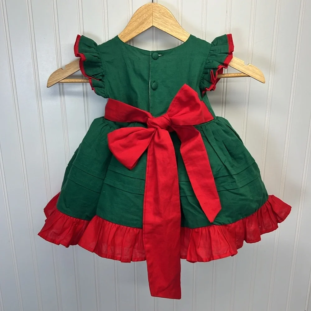 Caroline Kate Meet Me Under The Mistletoe Toddler Girls Circle Skirt Linen Dress